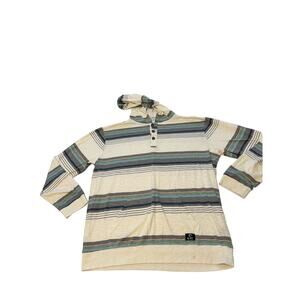 WRV mens hooded striped t shirt cream with green stripes size small